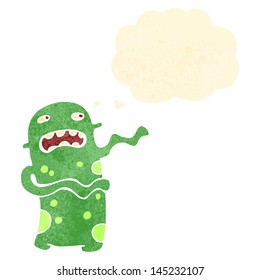 caricatura retro alienígena con burbuja de pensamiento