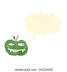 retro cartoon apple with fangs