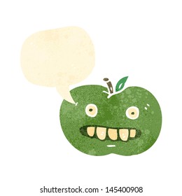 caricatura retro manzana con burbuja de habla