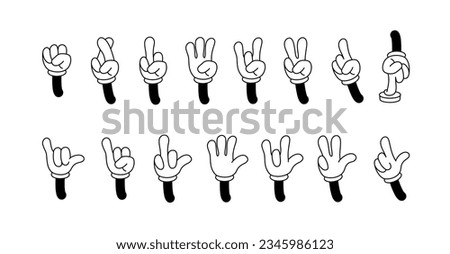 Retro cartoon arms gestures and hands poses. Comic funny character hands in glove. Vector illustration
