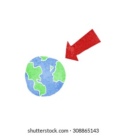 retro cartoon arrow pointing at earth