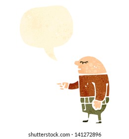 retro cartoon bald man pointing