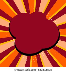 Retro cartoon banner with rays in style of pop art. Summer comic card with burst and halftone. Vector illustration.
