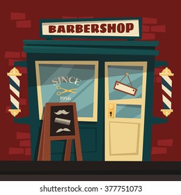 Retro cartoon barbershop. Vector illustration