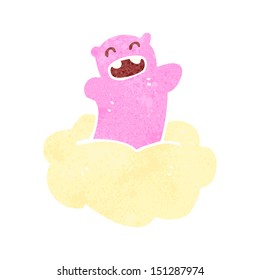 retro cartoon bear floating on cloud