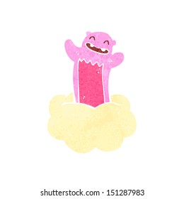 retro cartoon bear floating on cloud