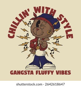 Retro Cartoon Bear Mascot in Hip-Hop Style