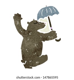retro cartoon bear with umbrella