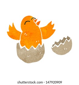 retro cartoon bird hatching from egg