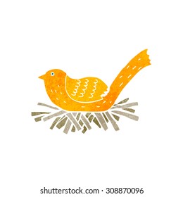 retro cartoon bird on nest