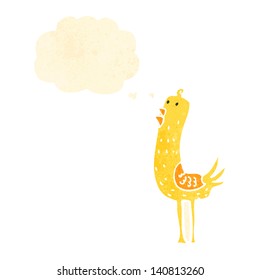 pájaro de dibujos animados retro con burbuja de pensamiento