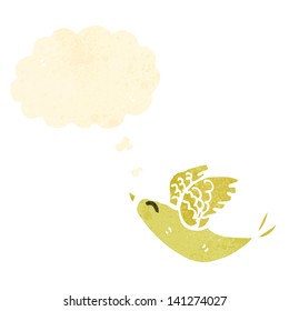 retro cartoon bird with thought bubble