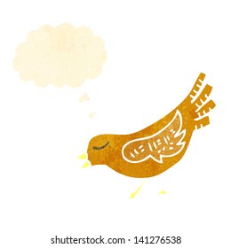 pájaro de dibujos animados retro con burbuja de pensamiento