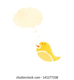 pájaro de dibujos animados retro con burbuja de pensamiento