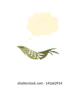 pájaro de dibujos animados retro con burbuja de pensamiento