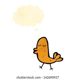 pájaro de dibujos animados retro con burbuja de pensamiento