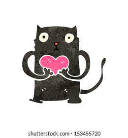 retro cartoon black cat with love heart