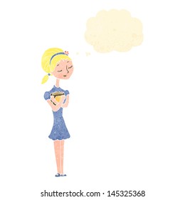 retro cartoon blond girl with books