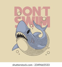 retro cartoon blue shark t-shirt design