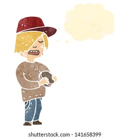 retro cartoon boy eating junk food