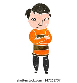 retro cartoon boy with folding arms
