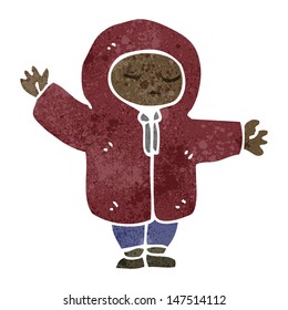 retro cartoon boy in raincoat