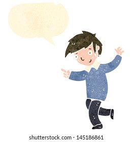 retro cartoon boy with speech bubble