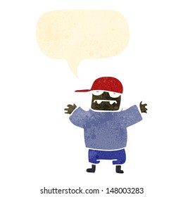 niño de dibujos animados retro con burbuja de habla