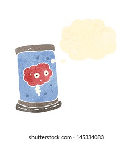 retro cartoon brain in jar
