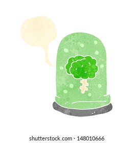 retro cartoon brain in jar with speech bubble