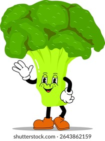 Retro cartoon broccoli character illustration or t shirt design