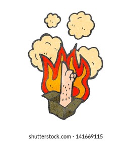 retro cartoon burning box with pointing arm