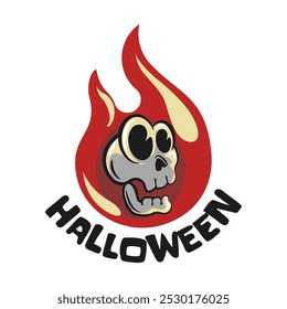 retro cartoon burning skull illustration with hallowen writing vector graphic for apparel prints, posters and other uses