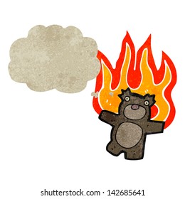 retro cartoon burning teddy bear