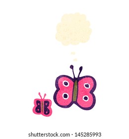 caricatura retro mariposa con burbuja de pensamiento