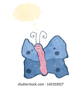 retro cartoon butterfly with thought bubble