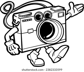 retro cartoon camera character walking   