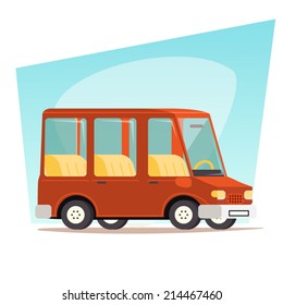 Retro Cartoon Car Family Travel Van Icon Modern Design Stylish Background Vector Illustration