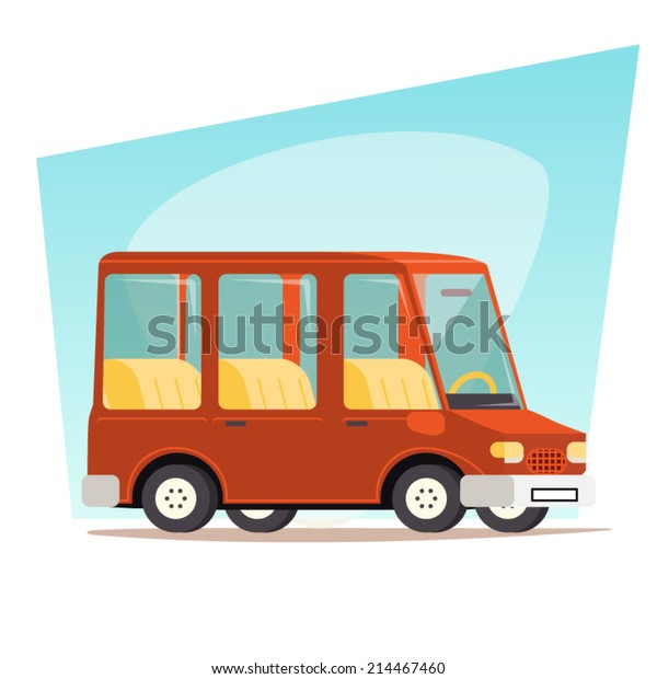 Retro Cartoon Car Family Travel Van\
Icon Modern Design Stylish Background Vector\
Illustration