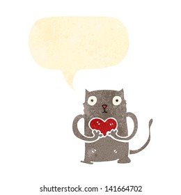 retro cartoon cat with love heart