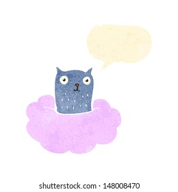 retro cartoon cat on cloud