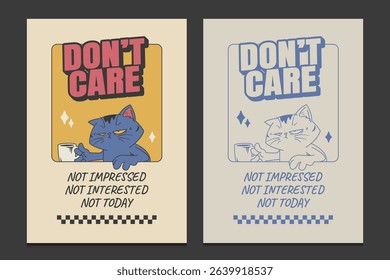 retro cartoon cat poster with quote, vector illustration
