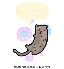 retro cartoon cat with speech bubble