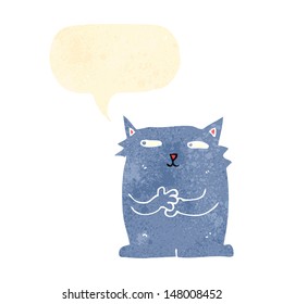 gato de dibujos animados retro con burbuja de habla