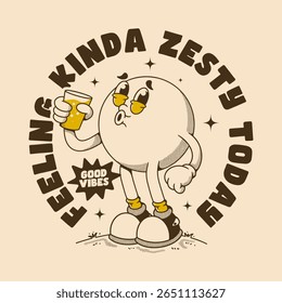 Retro Cartoon Character Art Holding Drink with Fun Zesty Expression illustration