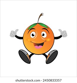 retro cartoon character with a body of an orange fruit. Juice, food mascot. Vintage rubberhose comic style design.