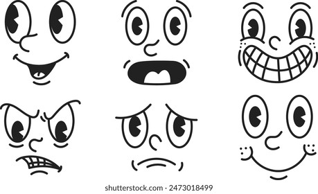 Retro Cartoon Character Face Doodle Illustration