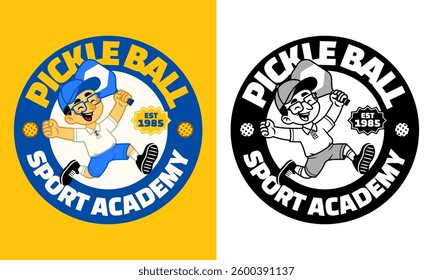 Retro Cartoon Character of Pickle Ball Athlete Mascot