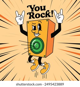 A Retro Cartoon Character Speaker Metal Pose with Cute Face Illustration Hand Drawing Vector