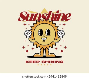 retro cartoon character of Sun. illustration for t shirt print, streetwear, urban design or poster design. Vector illustration